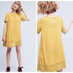 Maeve by Anthropologie Verdet Gold Swing Mini Dress 60s Boho Style XS Retro